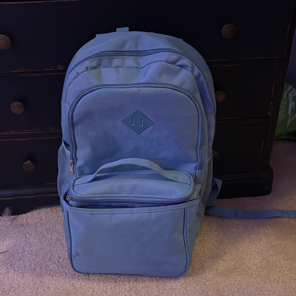 Blue backpack with insulated lunch box
